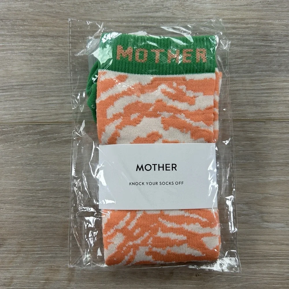 MOTHER Denim The High Stepper Orange Zebra Socks One‎ Size Fits Most